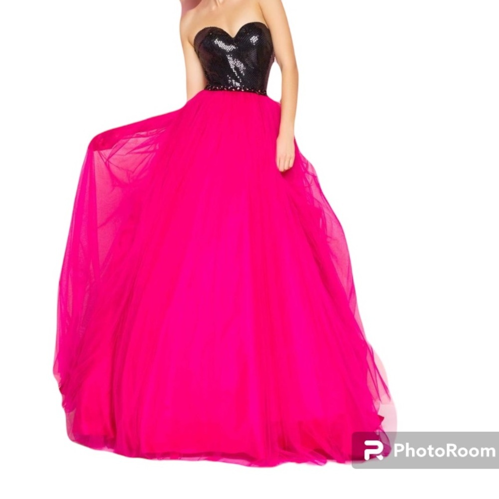 NWT Mac Duggal Black Sequin Bustier & Magenta Ballgown (Prom Queen!) Size 10